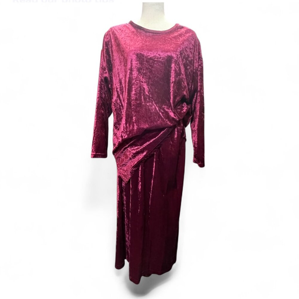 Vintage Fashion Code USA 2 Piece‎ Velvet Burgundy Long Sleeve Skirt Set Women 1X